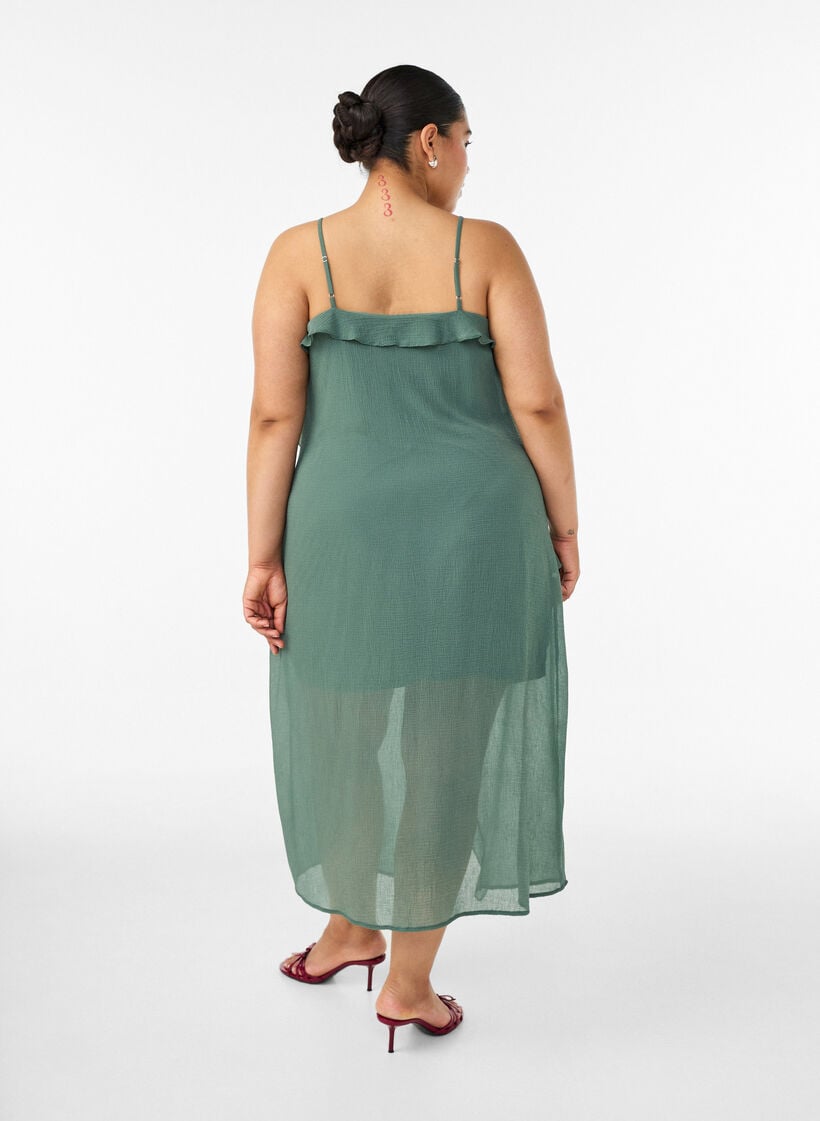Chiffonkjole med asymmetriske volanger, Gr&oslash;nn, Model image number 1