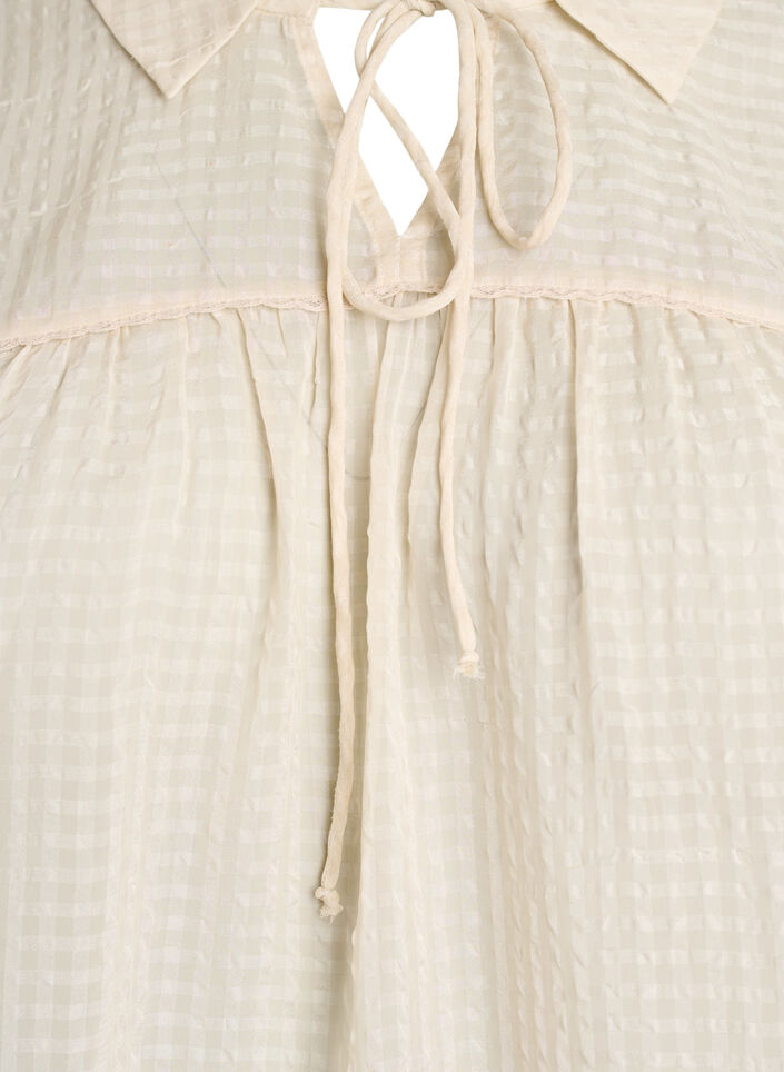 Bluse i seersucker med knytesnor, Beige, Packshot image number 2