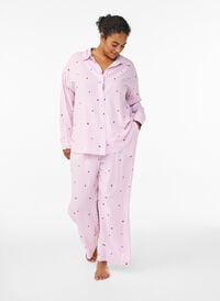 Loose fit nattbukser med striper og hjerter, Rosa Loose fit nattbukser med striper og hjerter, Rosa, Model