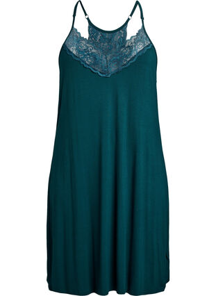 Zizzi Ermeløs viskose nattkjole med blonder detaljer, Grønn, Packshot image number 0