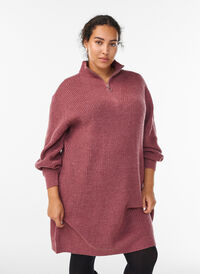 FLASH - Kort strikket kjole med høy hals, Rosa FLASH - Kort strikket kjole med høy hals, Rosa, Model