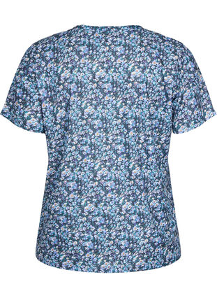FLASH - Mønstret T-skjorte med V-hals, Blue Green Ditsy, Packshot image number 1