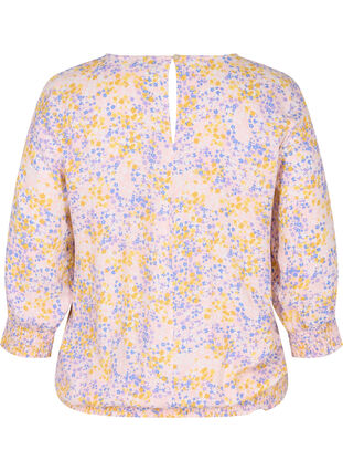 Blomstrete viskosebluse med smock og 3/4-ermer, Rose Ditsy AOP, Packshot image number 1