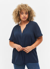 Kortermet bluse med V-hals, Navy Blazer, Model