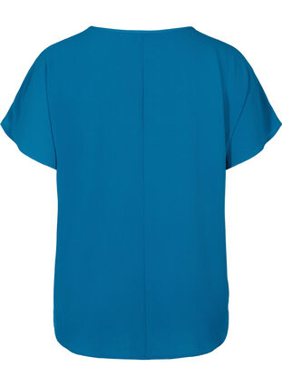 Kortermet bluse med rund hals, Moroccan Blue, Packshot image number 1