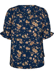 Skjortebluse med 1/2 ermer, Bl&aring;