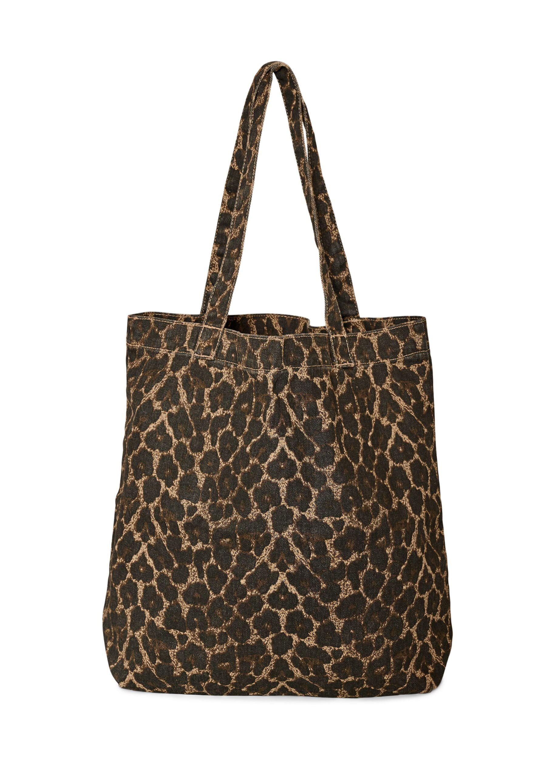 Denim shopper veske med leopardm&oslash;nster