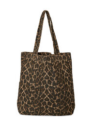 Denim shopper veske med leopardm&oslash;nster, Brun