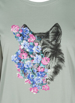 T-skjorte med trykk i bomull, Silver Blue Wolf, Packshot image number 2