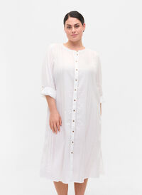 Skjortekjole i bomull med 3/4-ermer, Bright White, Model