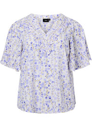 Bluse med V-hals og korte ermer med blomstertrykk, Sand Verbena AOP