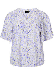 Bluse med V-hals og korte ermer med blomstertrykk, Sand Verbena AOP