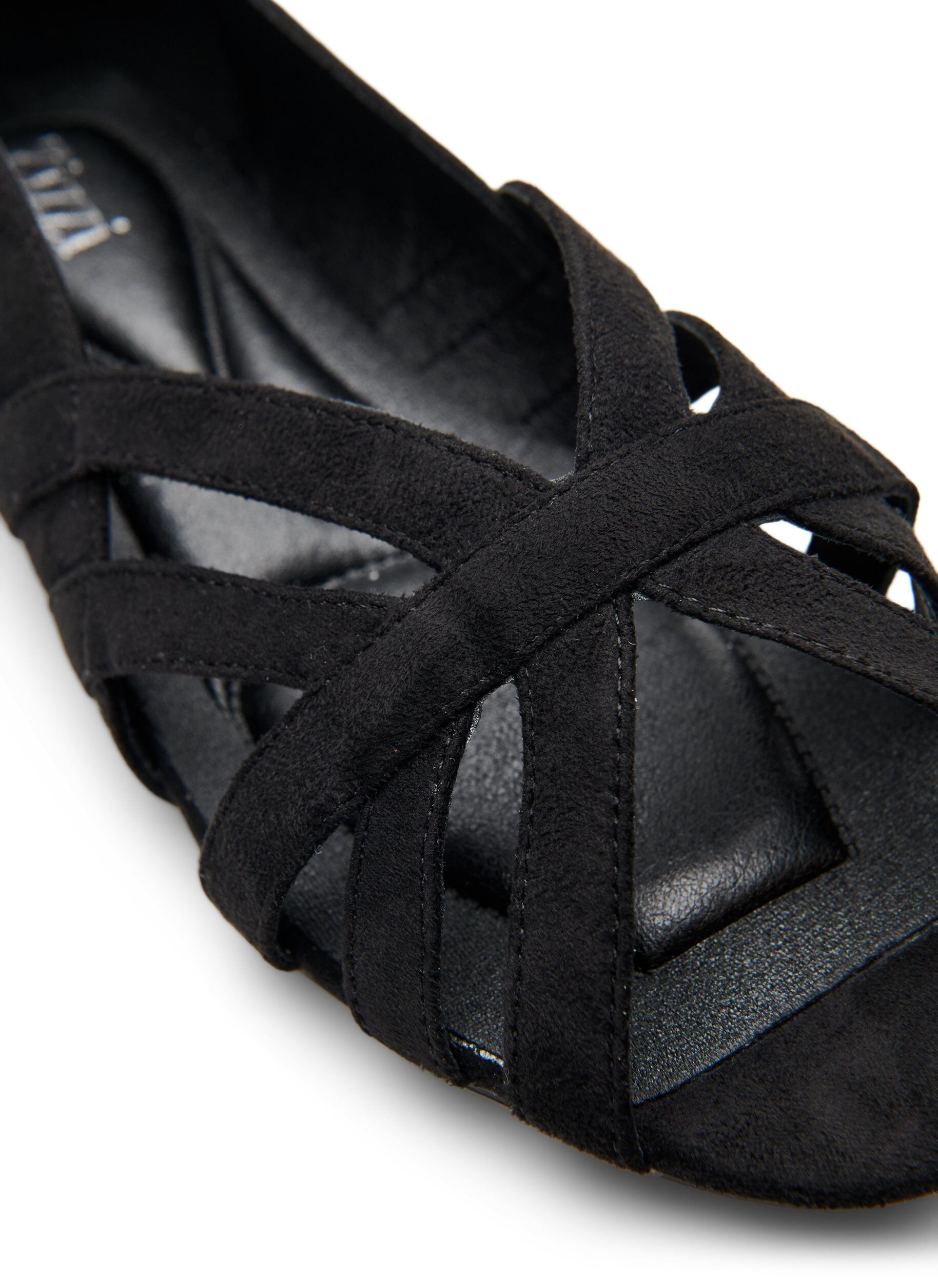 ZizziBallerina i imitert semsket skinn med kryssede stropper, Svart, Packshot image number 2