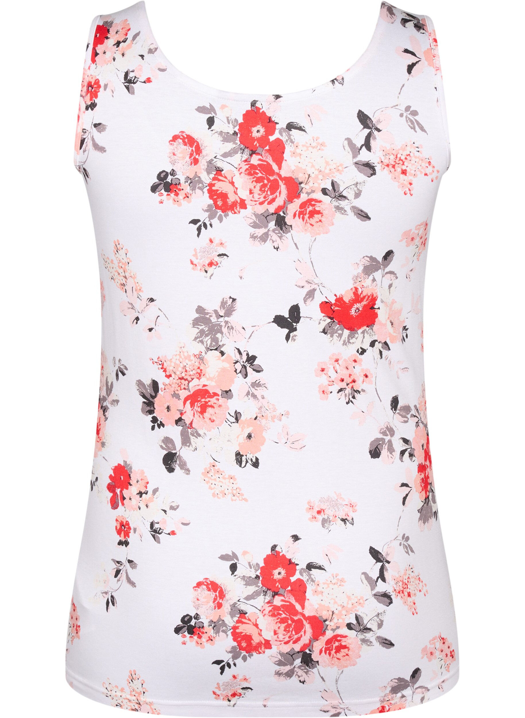 Zizzi Blomstret tanktopp i viskose, White AOP flower, Packshot image number 1