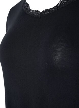 Ribbet pysjamastopp med blonder, Black, Packshot image number 2