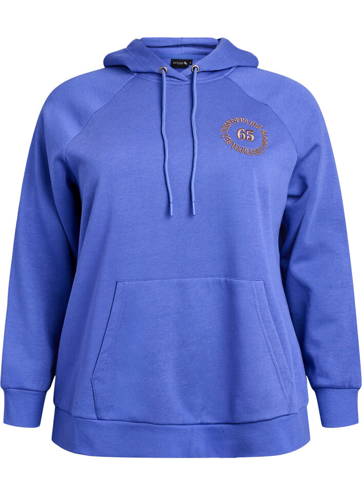 Hettegenser med brodert motiv foran, Bl&aring;, Packshot image number 0