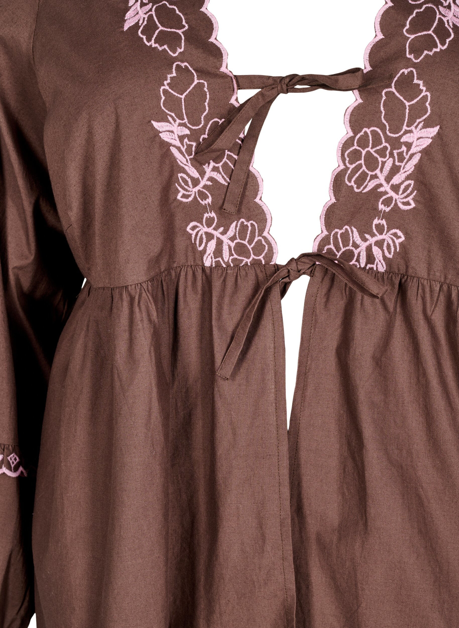 Zizzi Bluse med &aring;pen front og broderte detaljer, Brun, Packshot image number 2