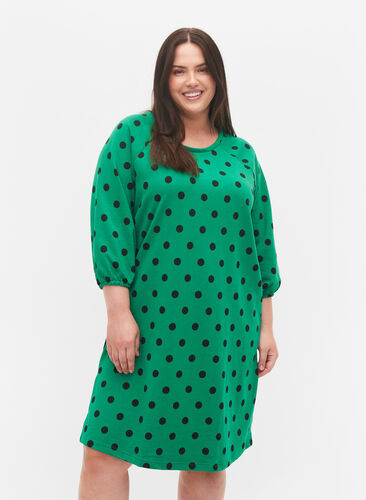Prikkete kjole med 3/4-ermer, Jolly Green Dot, Model image number 0