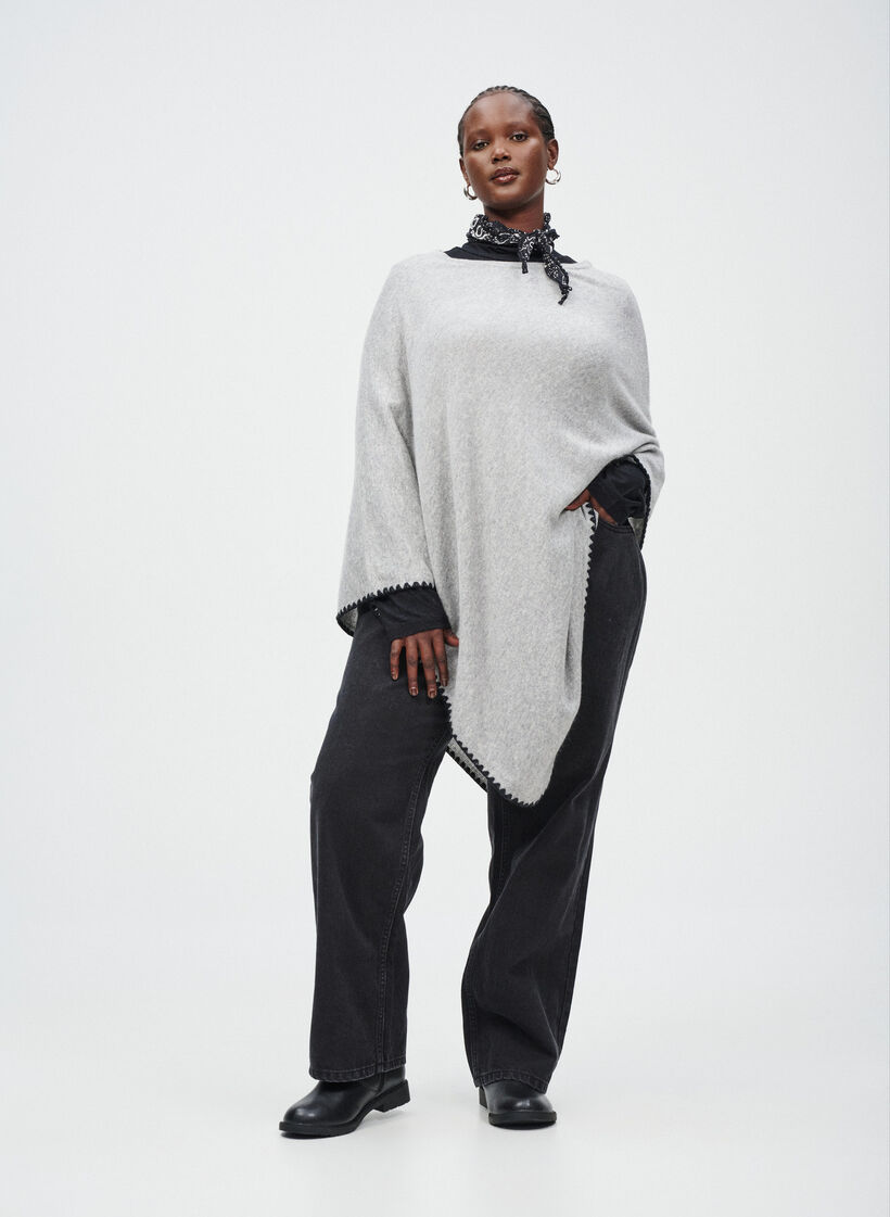 Finstrikket poncho, Light Grey Melange, Image