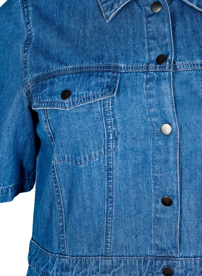 Midikjole i denim med knapper og korte ermer, Blue Denim, Packshot