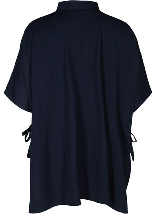 Skjortebluse med 3/4-ermer og knyting, Medieval Blue, Packshot image number 1