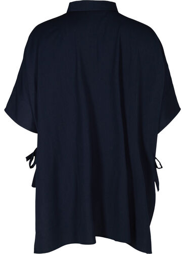 Skjortebluse med 3/4-ermer og knyting, Medieval Blue, Packshot image number 1