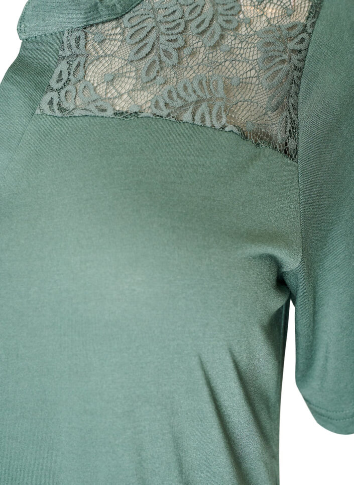 Jerseykjole med blondedetaljer og et lagdelt skj&oslash;rt, Gr&oslash;nn, Packshot image number 3