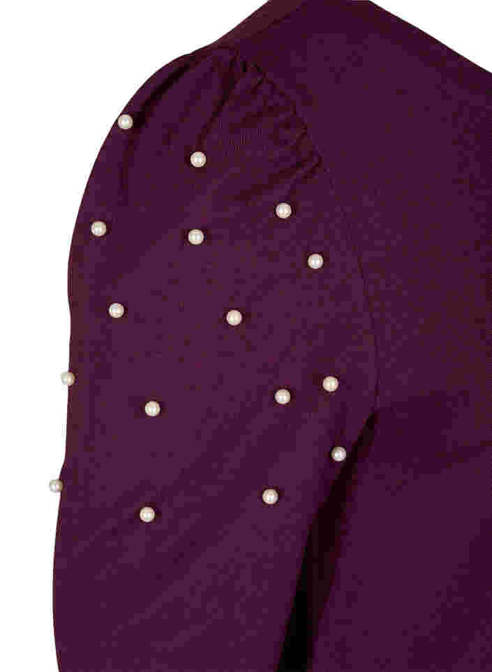 Bluse med lange ermer og dekorative perler, Purple Melange, Packshot image number 3