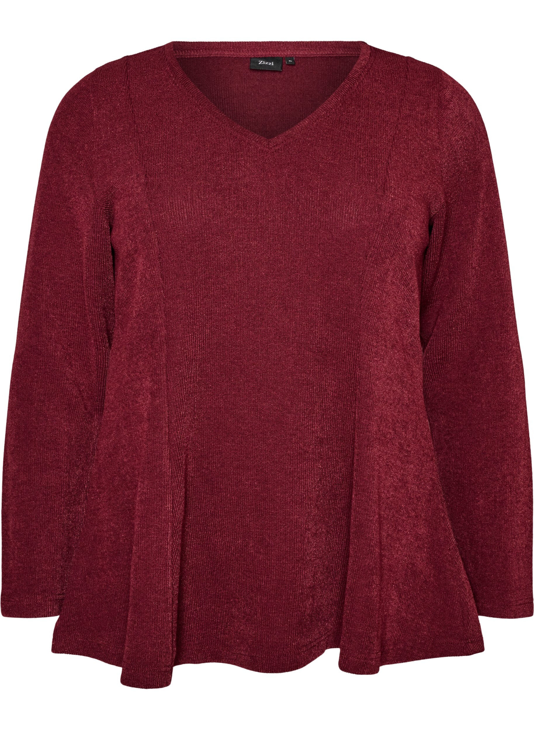 Jersey bluse med ribbet tekstur og A-linje passform