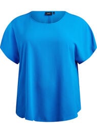 Bluse med korte ermer og rund hals, Blå