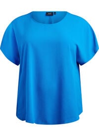 Bluse med korte ermer og rund hals, Blå Bluse med korte ermer og rund hals