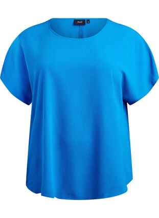 Zizzi Bluse med korte ermer og rund hals, Blå, Packshot image number 0