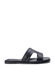 Flate slip-on-sandaler med bred passform og nitter, Black, Packshot