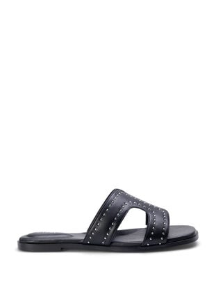 Flate slip-on-sandaler med bred passform og nitter, Black, Packshot image number 0