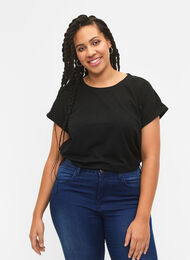 Kortermet T-skjorte i bomullsblanding, Black, Model