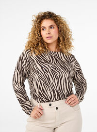 Langermet bluse med sebramønster, Brun Langermet bluse med sebramønster, Brun, Model
