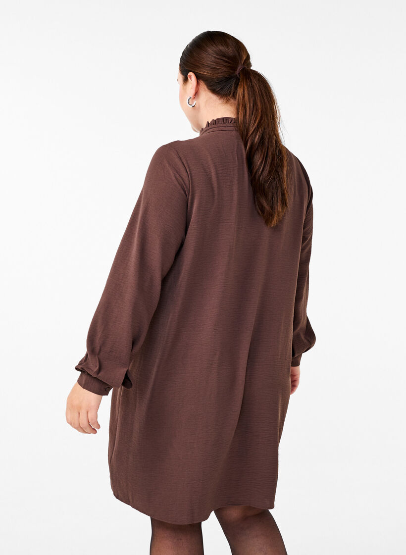 Langermet kjole med volangedetaljer, Chocolate Martini, Model image number 1