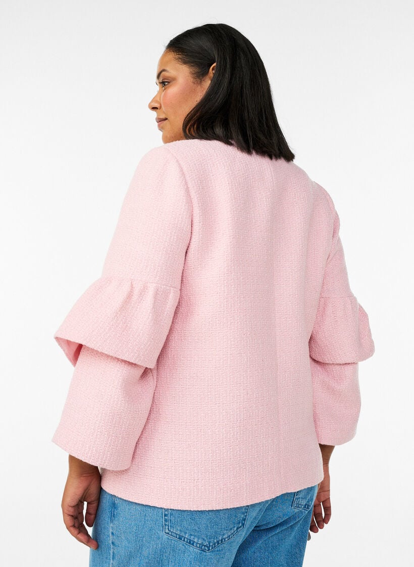Boucl&eacute;-jakke med rysjedetaljer, Rosa, Model image number 2