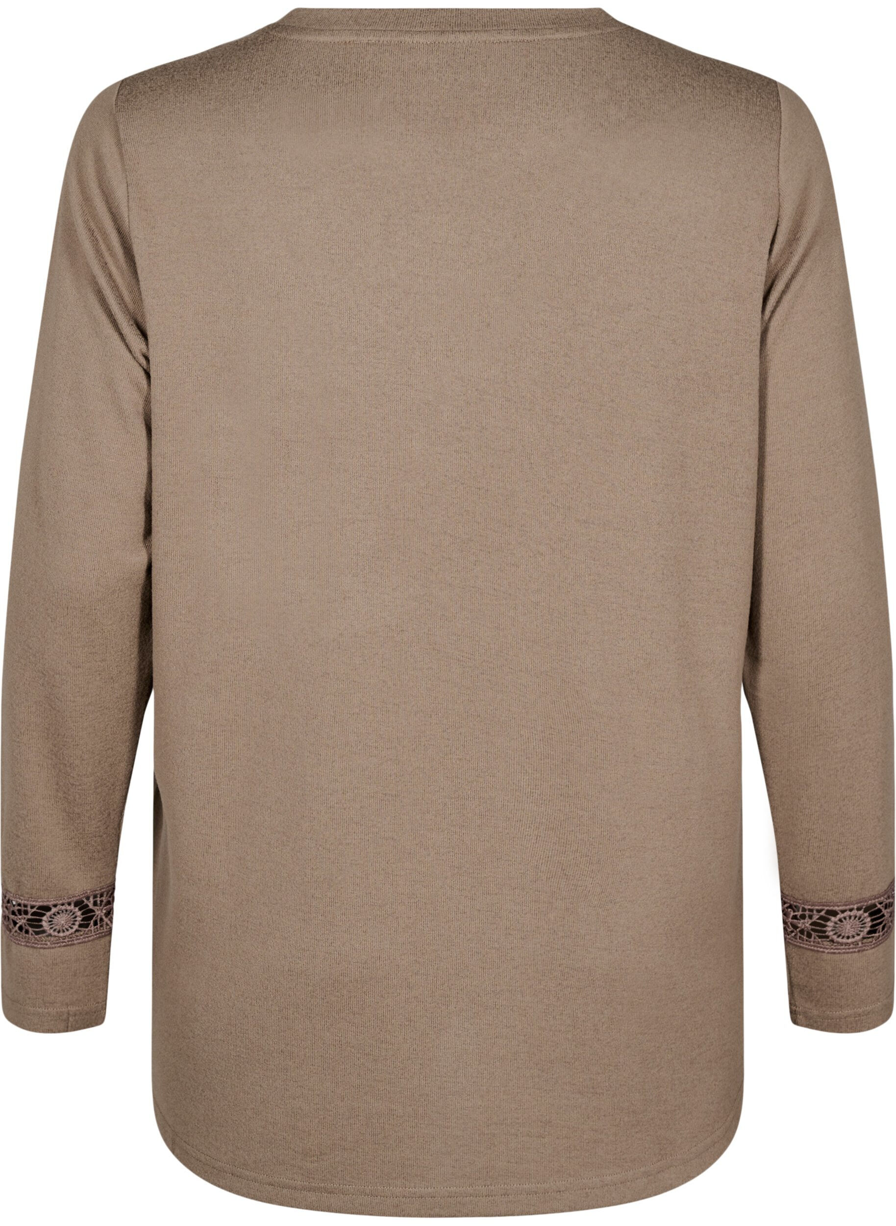 Zizzi Bluse med broderidetaljer og lange ermer, Brun, Packshot image number 1