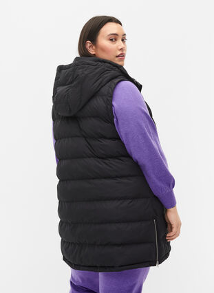 Lang vest med hette og knappelukking, Black, Model image number 1