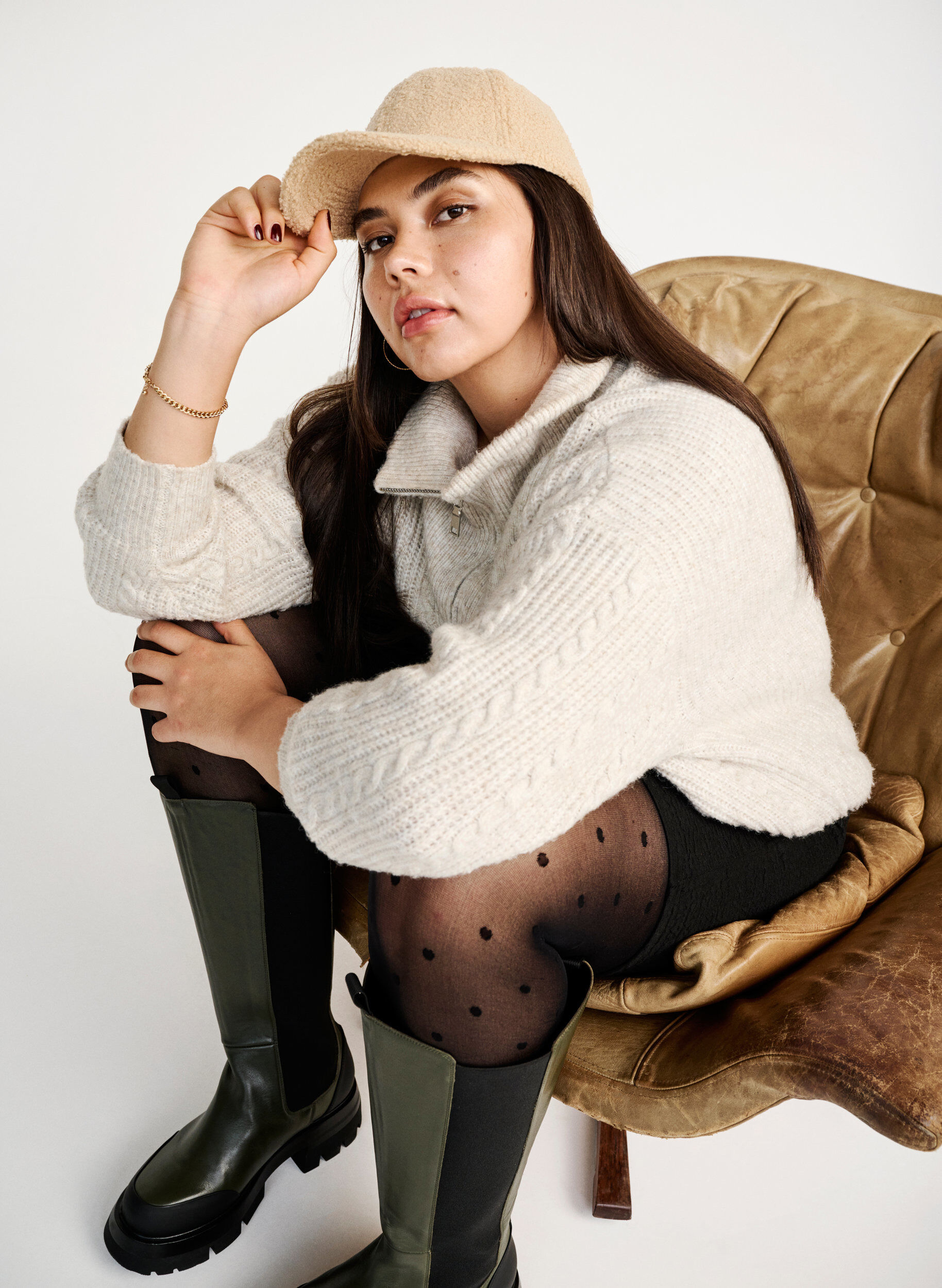 Zizzi Genser i kabelstrikk med glidel&aring;s, Pumice Stone Mel., Image image number 0