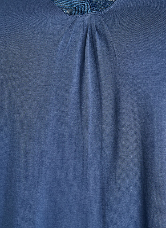 Pyjamatopp i viskose med blondedetaljer og 3/4-ermer, Bl&aring;, Packshot image number 2