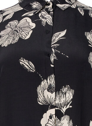 Blomstrete skjortekjole i viskose, Black White AOP, Packshot image number 2