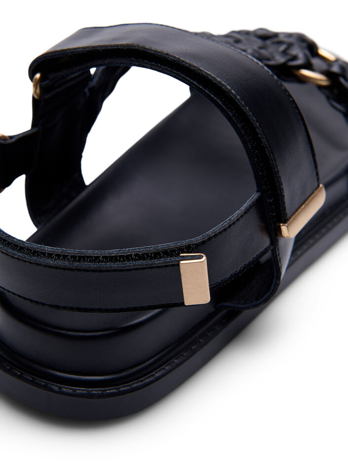 Lærsandal med flettede stropper og bred passform, Svart, Packshot image number 4