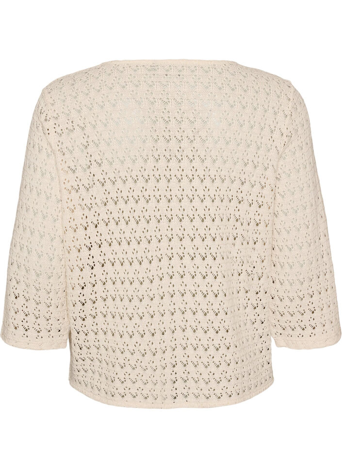 Strikket cardigan med hullbroderi og V-hals, Beige, Packshot image number 1