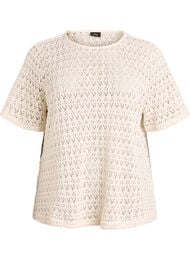 Kortermet bluse med hullbroderi, Beige