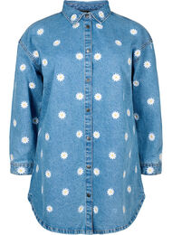 Løs denimskjorte med broderte tusenfryd, L.B. Flower