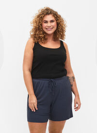 Løs shorts i viskose med ribb, Umbre Blue, Model