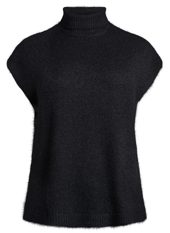 Ermeløs strikket vest med høy hals, Svart, Packshot image number 0
