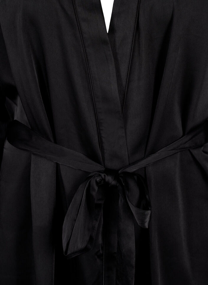Kimono i sateng med belte, Black, Packshot image number 2